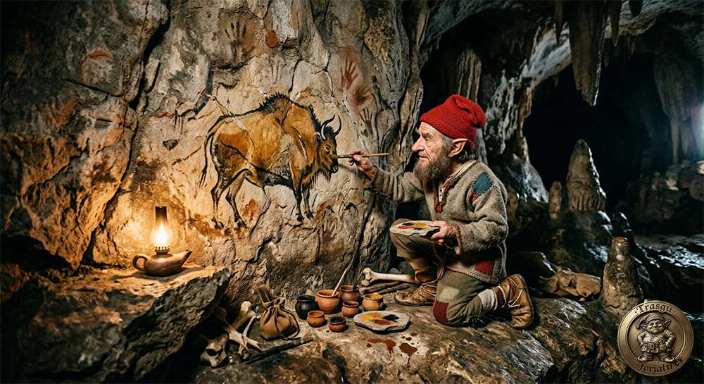 trasgu pintando un bisonte en Teverga